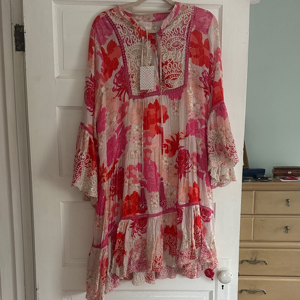 Miss June Floral Boho Dress with Lace Details